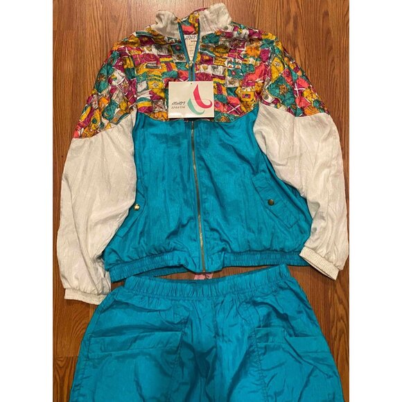 Avait Sportif Pants - Vtg Avait Sportif Windbreaker Track Suit Womens XL Abstract Athletic Y2K NWT
